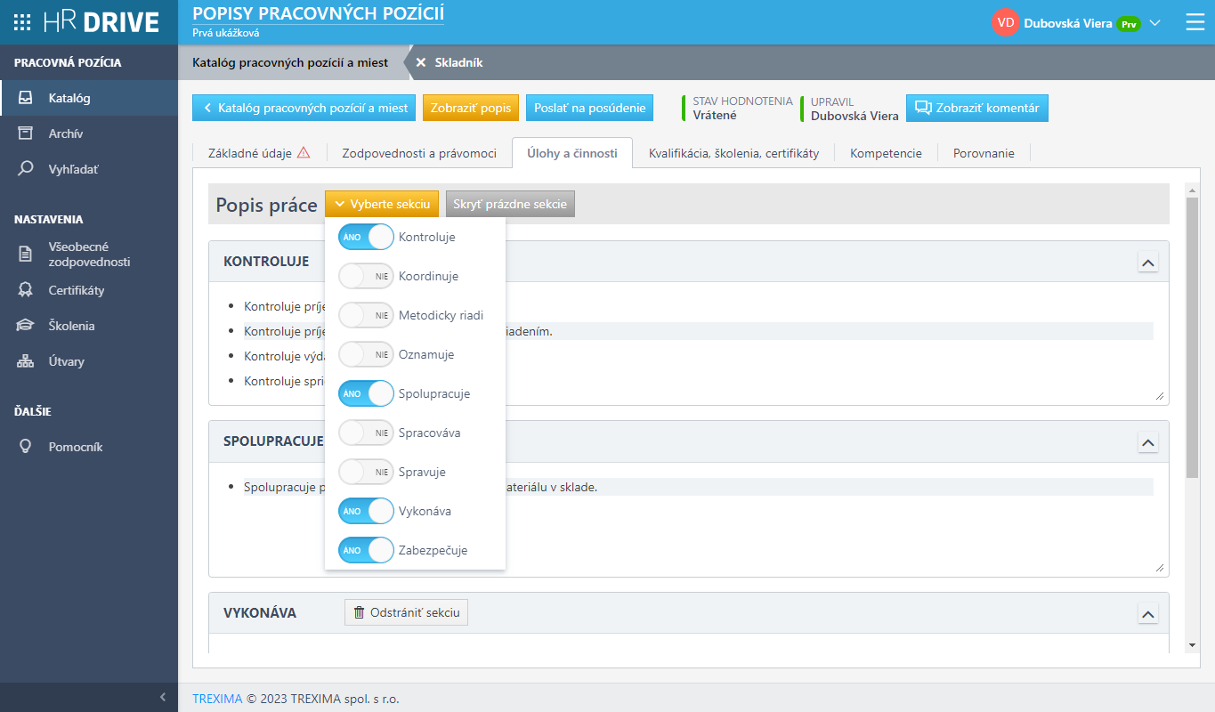 Editácia popisu pracovnej pozície